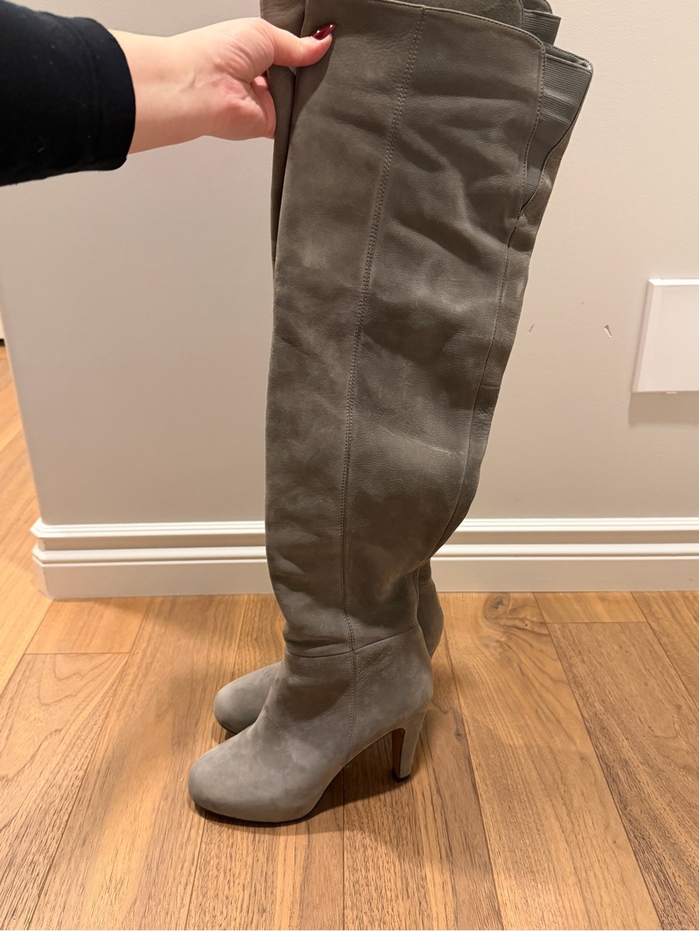 Aldo Gray Over-the-Knee Leather Heeled Boots
